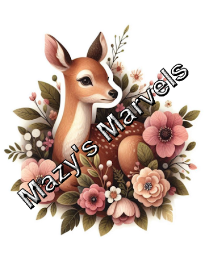 Pretty Watercolor Deer with Flowers Sticker 1