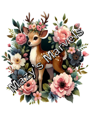 Pretty Watercolor Deer with Flowers Sticker 7