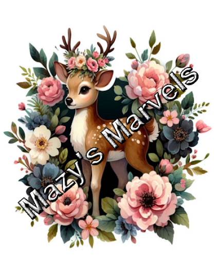 Pretty Watercolor Deer with Flowers Sticker 7