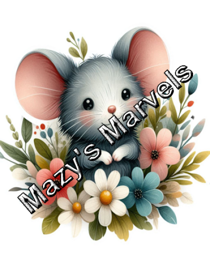 Cute Watercolor Mouse with Flowers Sticker 1
