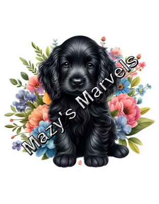 Cute Watercolor Puppy with Flowers Sticker 1