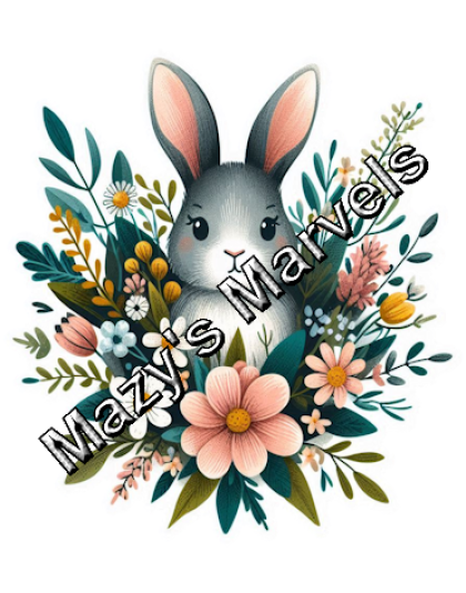 Cute Watercolor Rabbit with Flowers Sticker 1