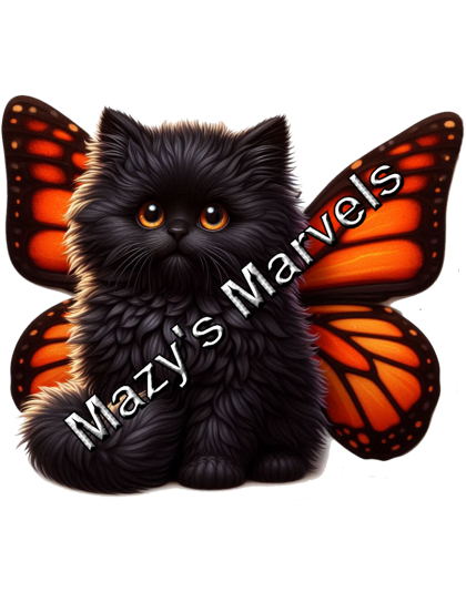 Black Kitten with Orange Butterfly Wings Sticker 2