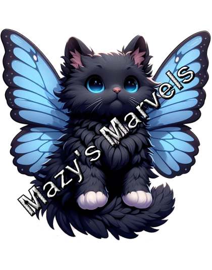 Black Kitten with Light Blue Butterfly Wings Sticker 1