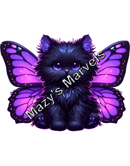Black Kitten with Violet Butterfly Wings Sticker 1