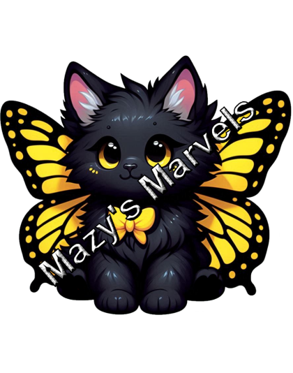 Black Kitten with Yellow Butterfly Wings Sticker 1