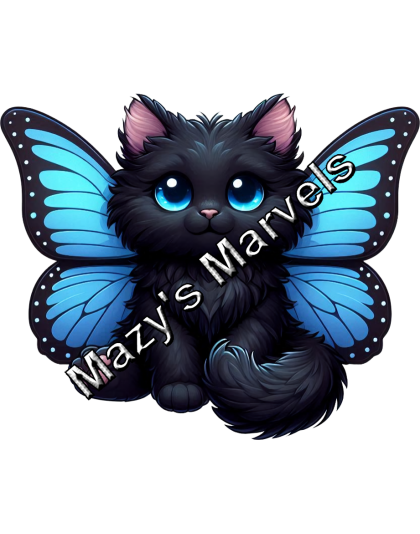 Black Kitten with Light Blue Butterfly Wings Sticker 4