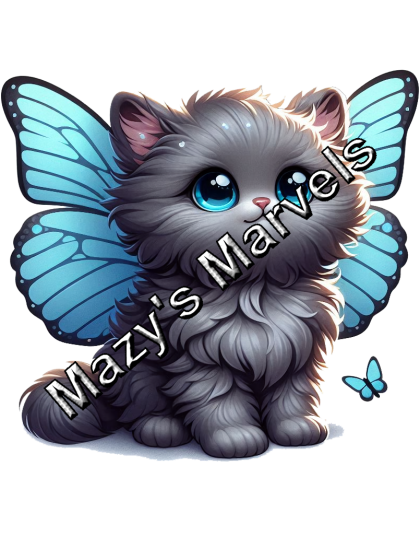 Gray Kitten with Light Blue Butterfly Wings Sticker 3