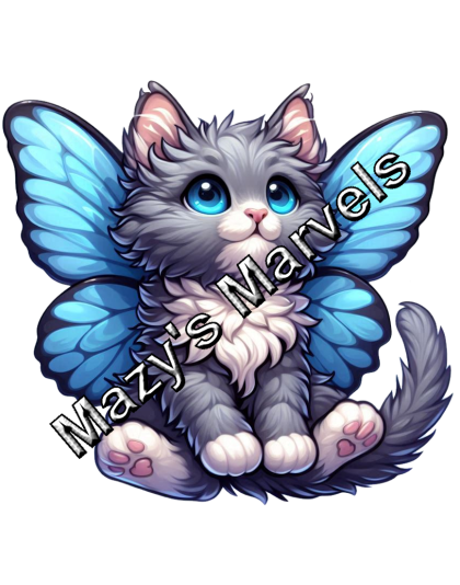 Gray Kitten with Light Blue Butterfly Wings Sticker 4