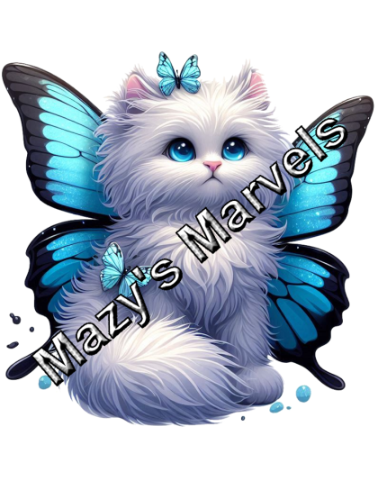 White Kitten with Light Blue Butterfly Wings Sticker 2