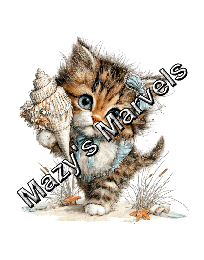 Whimsical Kitten at the Beach Sticker 25