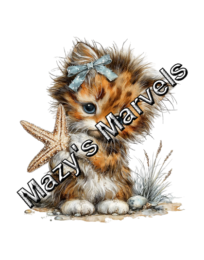 Whimsical Kitten at the Beach Sticker 33